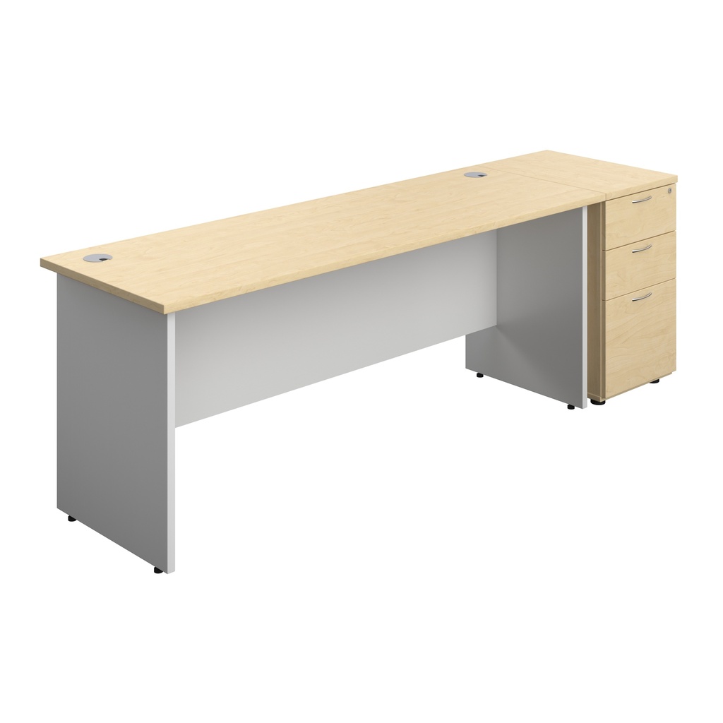 Panel Plus Rectangular Desk + Matching 3 Drawer Desk High Pedestal Bundle (FSC) | 600 Pedestal | 1800X600 | Maple/White
