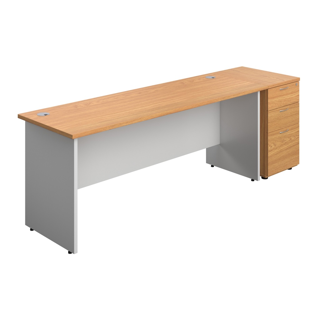 Panel Plus Rectangular Desk + Matching 3 Drawer Desk High Pedestal Bundle (FSC) | 600 Pedestal | 1800X600 | Nova Oak/White