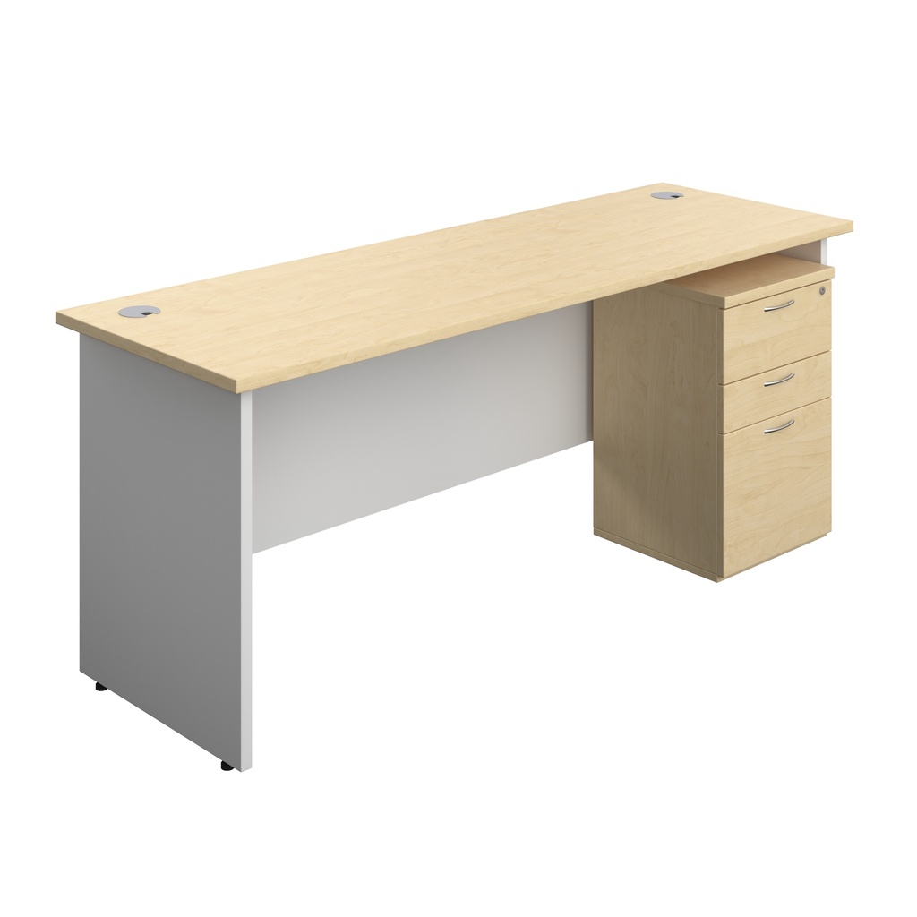 Panel Plus Rectangular Desk + 3 Drawer High Mobile Pedestal Bundle (FSC) | 1800X600 | Maple/White | 