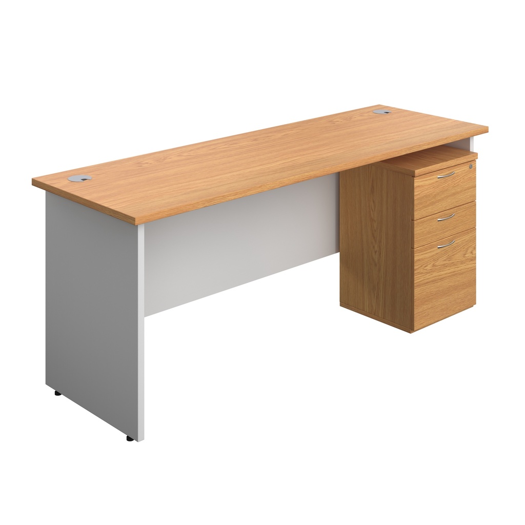 Panel Plus Rectangular Desk + 3 Drawer High Mobile Pedestal Bundle (FSC) | 1800X600 | Nova Oak/White | 