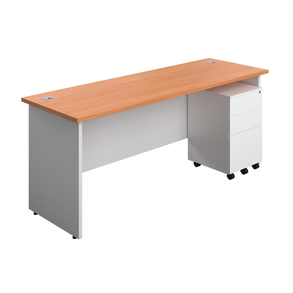 Panel Plus Rectangular Desk + 3 Drawer Steel Pedestal Bundle (FSC) | 1800X600 | Beech/White | 