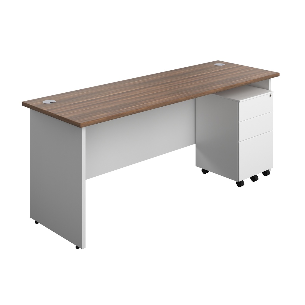Panel Plus Rectangular Desk + 3 Drawer Steel Pedestal Bundle (FSC) | 1800X600 | Dark Walnut/White | 