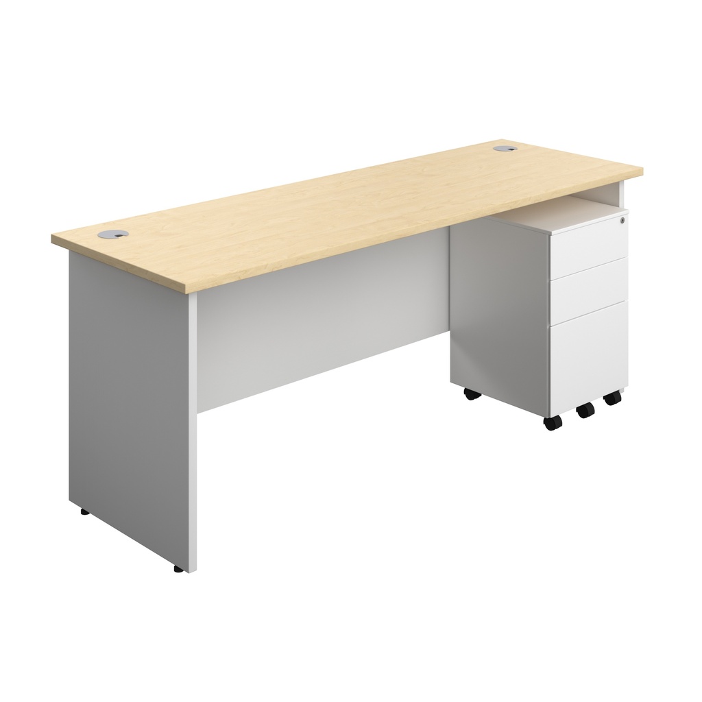Panel Plus Rectangular Desk + 3 Drawer Steel Pedestal Bundle (FSC) | 1800X600 | Maple/White | 