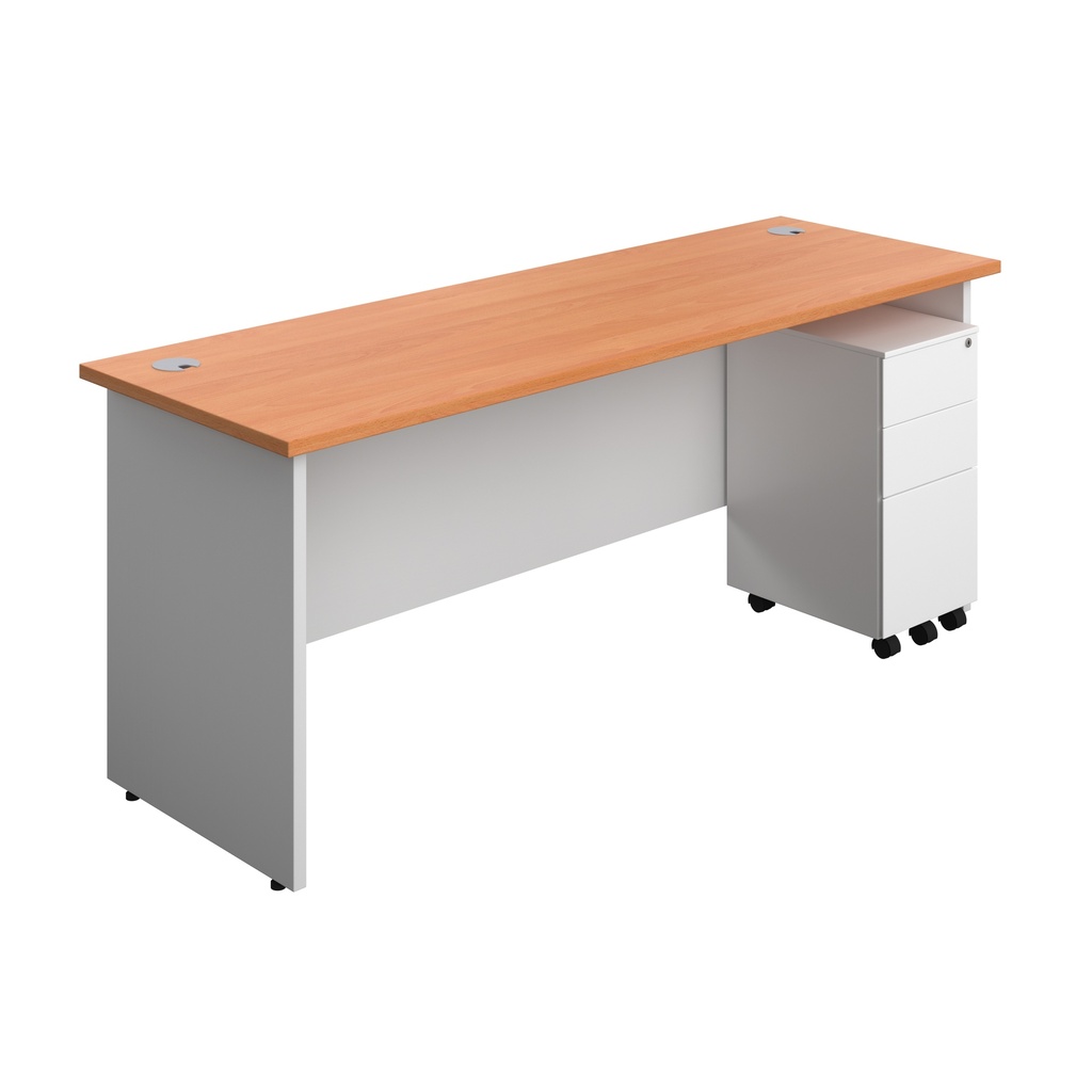 Panel Plus Rectangular Desk + 3 Drawer Slimline Steel Pedestal Bundle (FSC) | 1800X600 | Beech/White | 