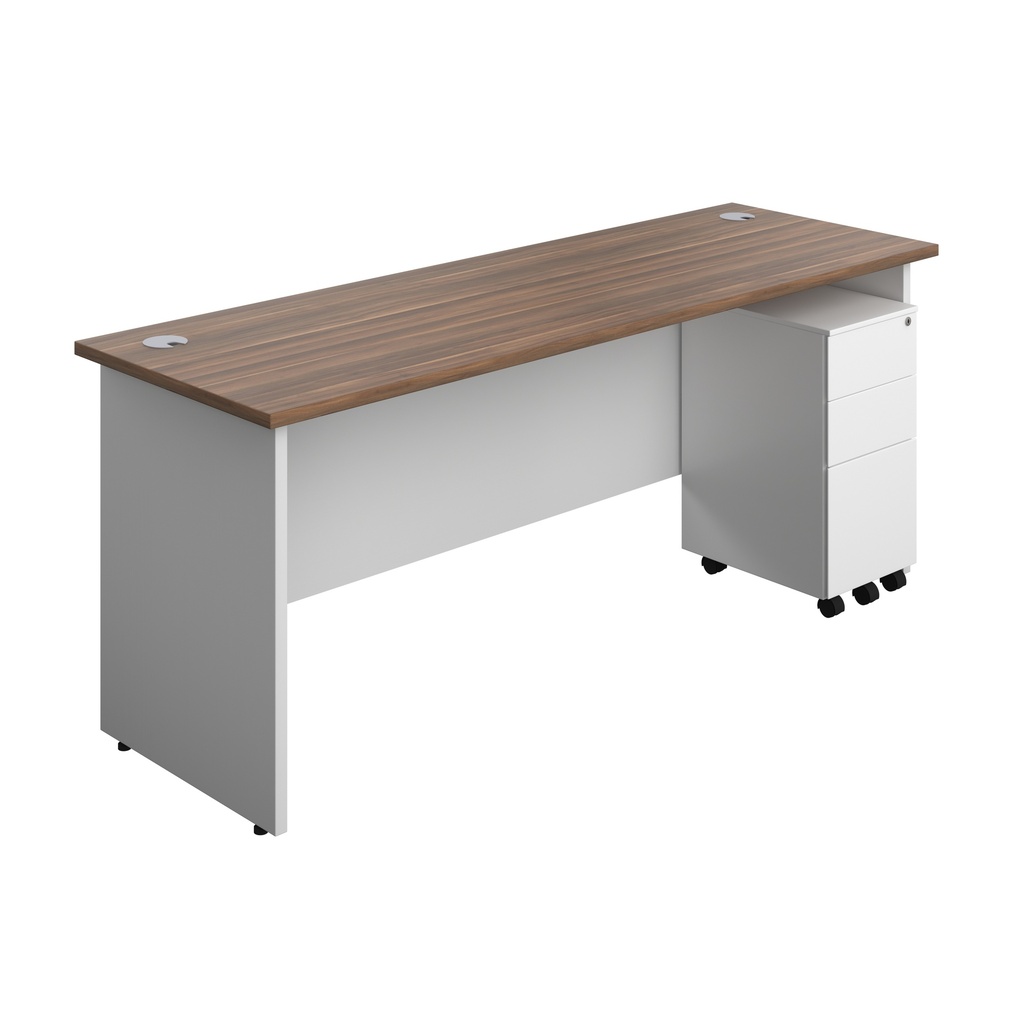 Panel Plus Rectangular Desk + 3 Drawer Slimline Steel Pedestal Bundle (FSC) | 1800X600 | Dark Walnut/White | 