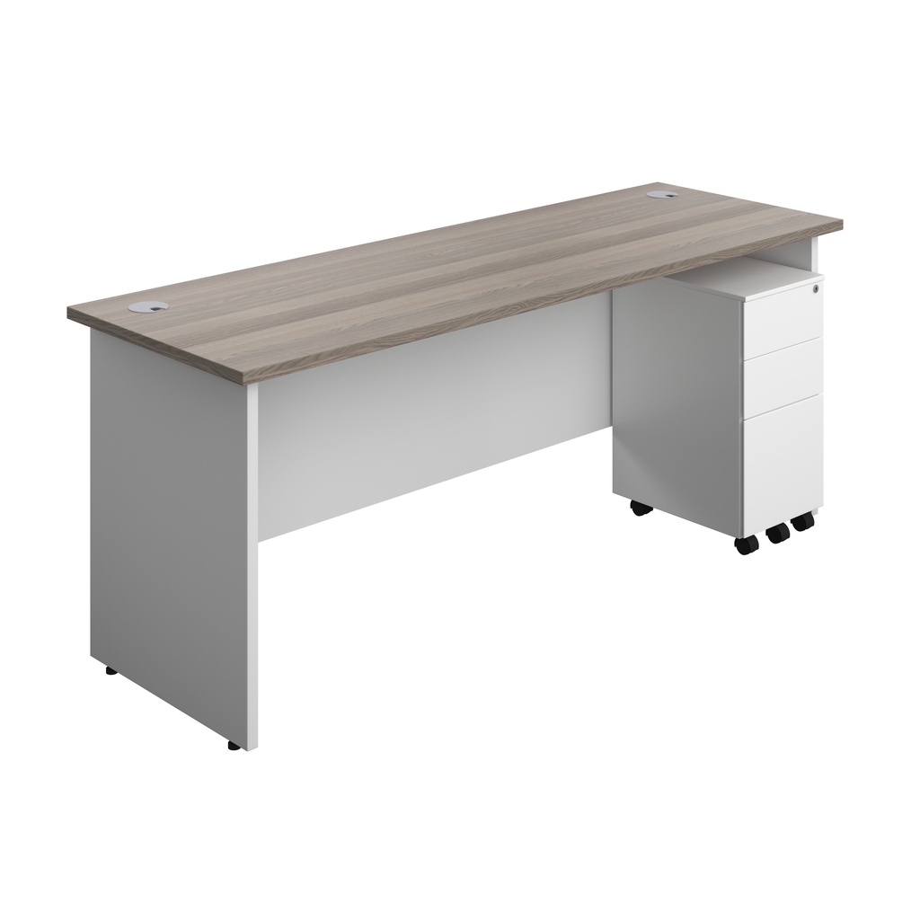 Panel Plus Rectangular Desk + 3 Drawer Slimline Steel Pedestal Bundle (FSC) | 1800X600 | Grey Oak/White | 