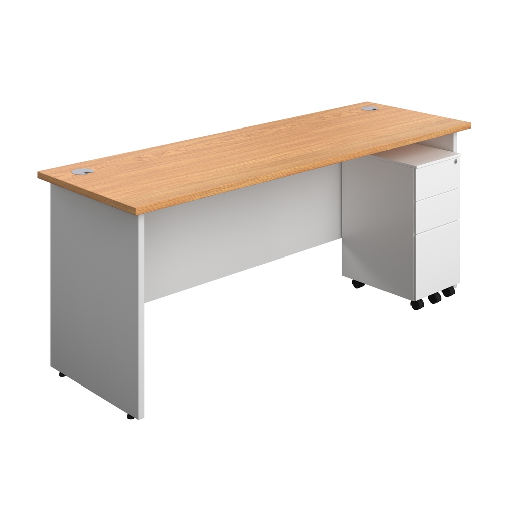 Panel Plus Rectangular Desk + 3 Drawer Slimline Steel Pedestal Bundle (FSC) | 1800X600 | Nova Oak/White | 