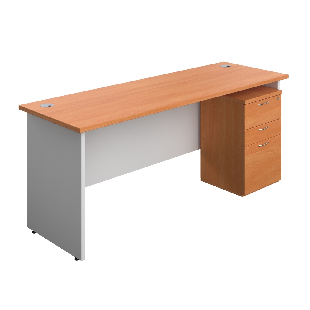 Panel Plus Rectangular Desk + 3 Drawer Under Desk Pedestal Bundle (FSC) | 1800X600 | Beech/White | 