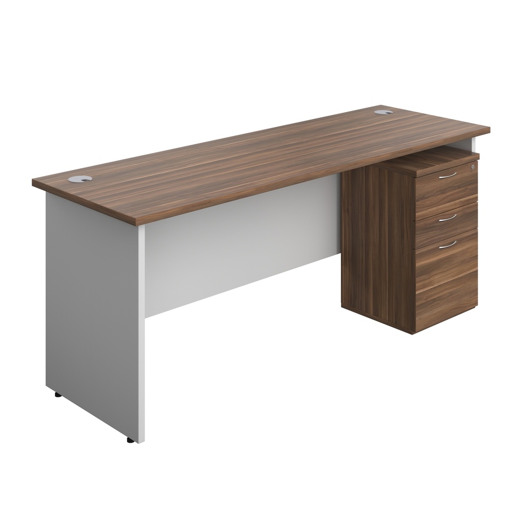 Panel Plus Rectangular Desk + 3 Drawer Under Desk Pedestal Bundle (FSC) | 1800X600 | Dark Walnut/White | 