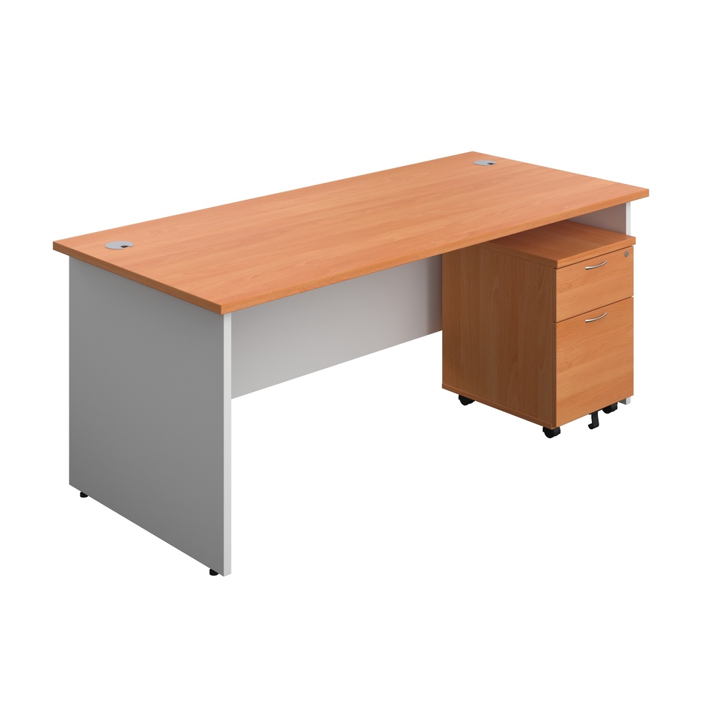 Panel Plus Rectangular Desk + 2 Drawer Mobile Pedestal Bundle (FSC) | 1800X800 | Beech/White | 