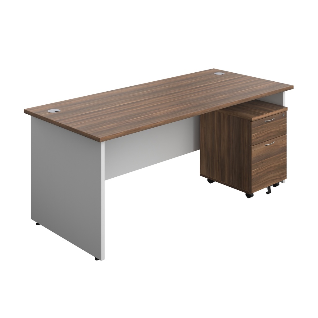 Panel Plus Rectangular Desk + 2 Drawer Mobile Pedestal Bundle (FSC) | 1800X800 | Dark Walnut/White | 