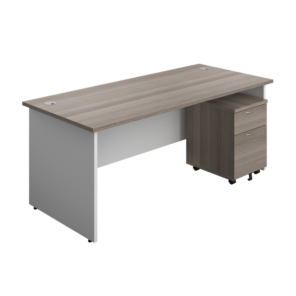 Panel Plus Rectangular Desk + 2 Drawer Mobile Pedestal Bundle (FSC) | 1800X800 | Grey Oak/White | 
