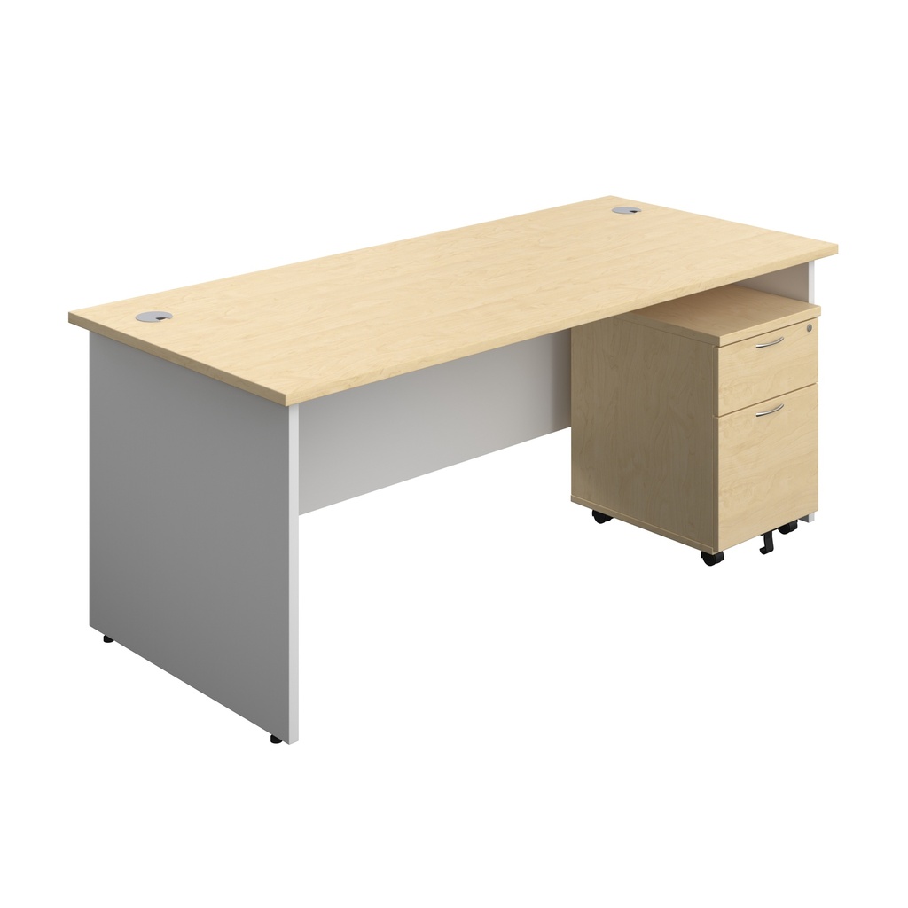 Panel Plus Rectangular Desk + 2 Drawer Mobile Pedestal Bundle (FSC) | 1800X800 | Maple/White | 
