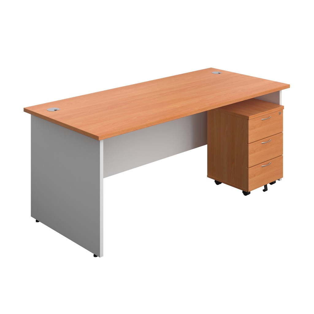 Panel Plus Rectangular Desk + 3 Drawer Mobile Pedestal Bundle (FSC) | 1800X800 | Beech/White | 