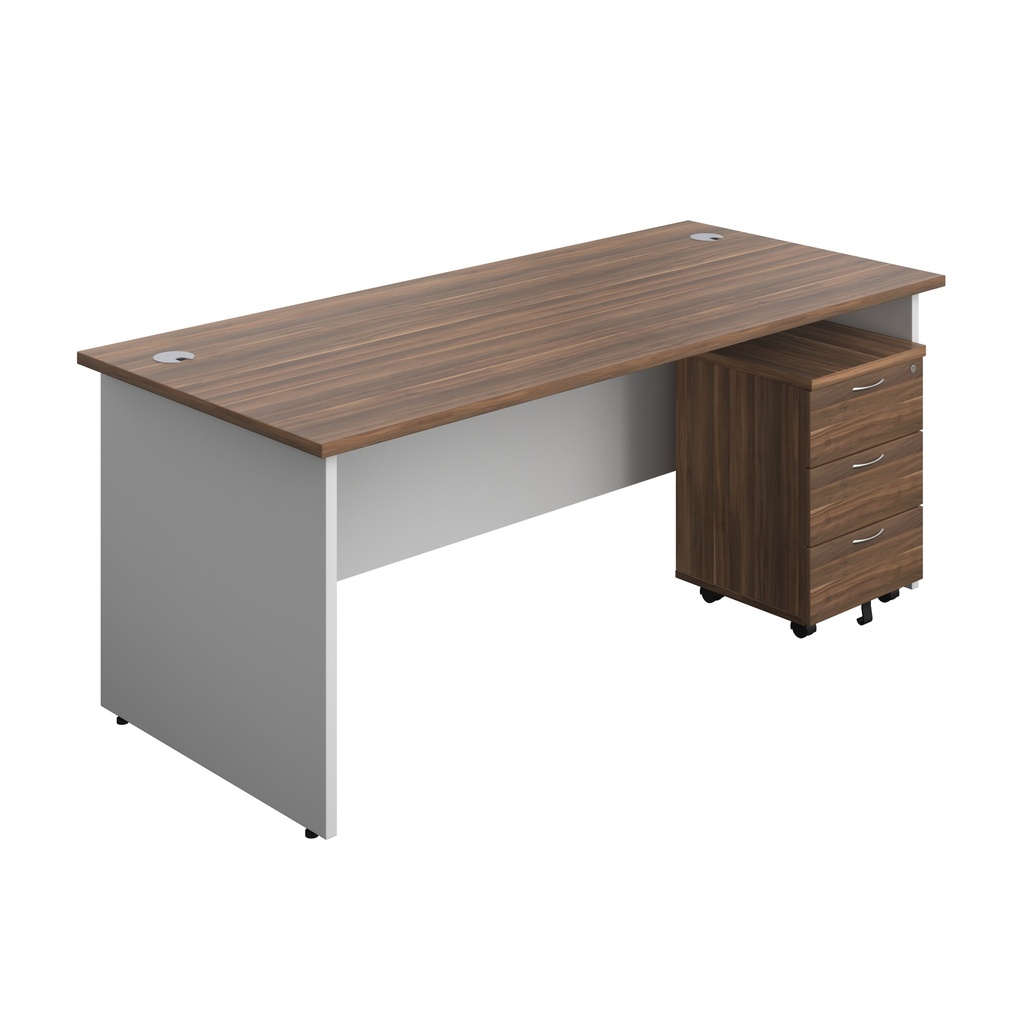 Panel Plus Rectangular Desk + 3 Drawer Mobile Pedestal Bundle (FSC) | 1800X800 | Dark Walnut/White | 