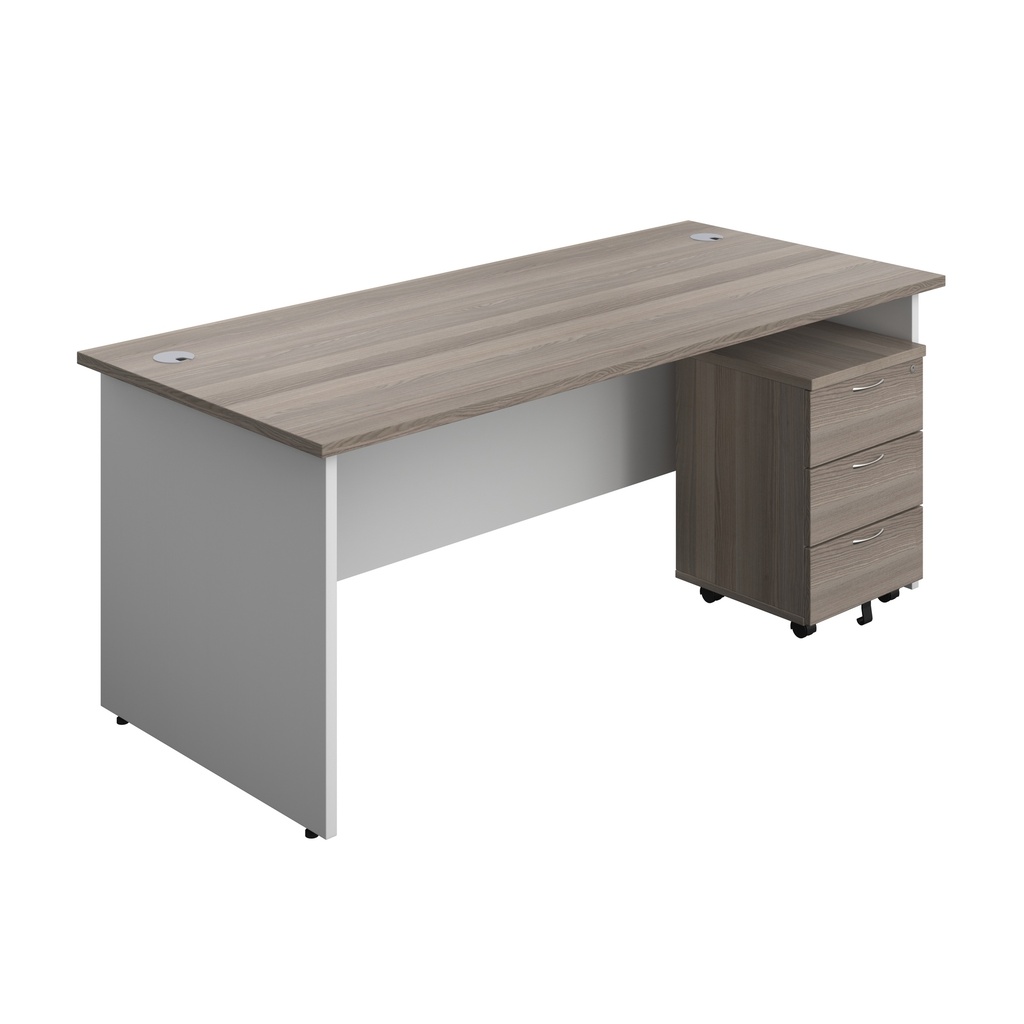 Panel Plus Rectangular Desk + 3 Drawer Mobile Pedestal Bundle (FSC) | 1800X800 | Grey Oak/White | 