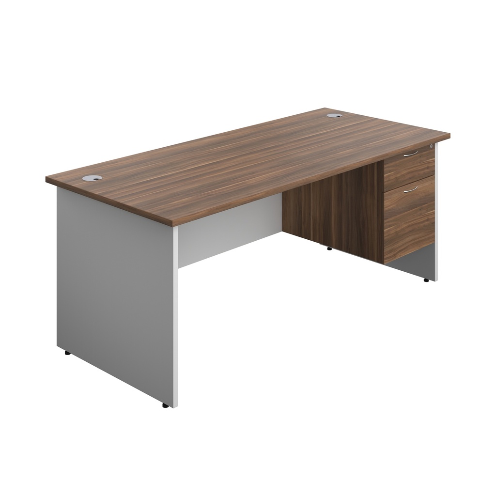 Panel Plus Rectangular Desk + 2 Drawer Fixed Pedestal Bundle (FSC) | 1800X800 | Dark Walnut/White | 