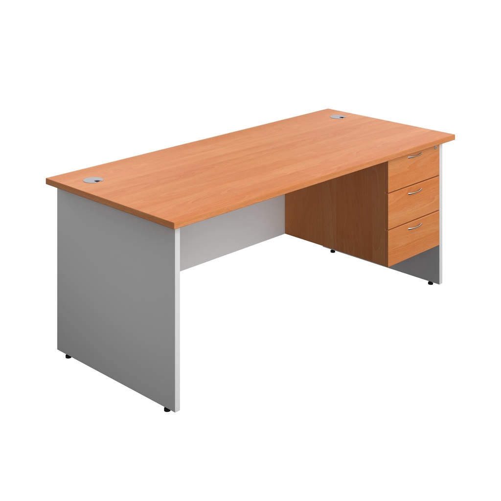 Panel Plus Rectangular Desk + 3 Drawer Fixed Pedestal Bundle (FSC) | 1800X800 | Beech/White | 