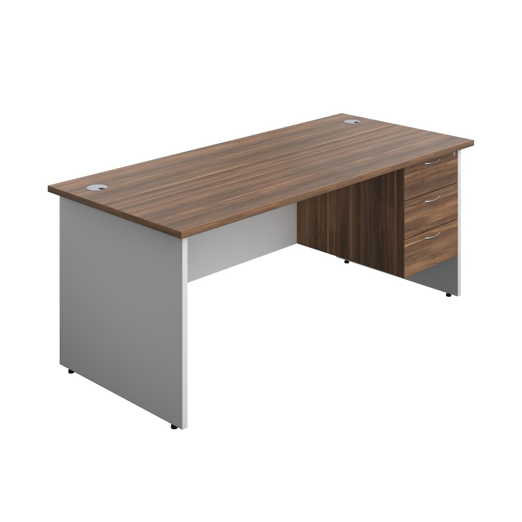 Panel Plus Rectangular Desk + 3 Drawer Fixed Pedestal Bundle (FSC) | 1800X800 | Dark Walnut/White | 