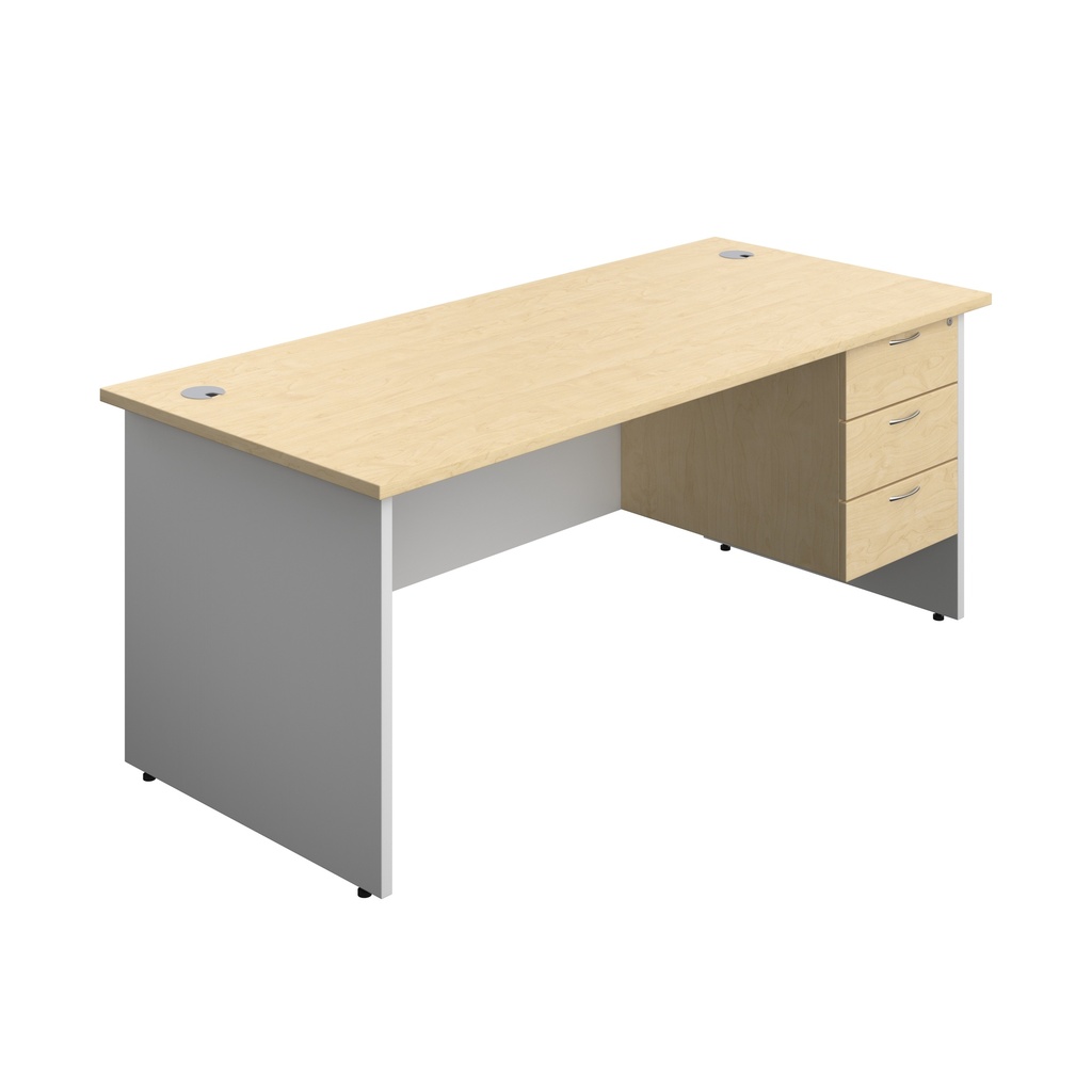 Panel Plus Rectangular Desk + 3 Drawer Fixed Pedestal Bundle (FSC) | 1800X800 | Maple/White | 