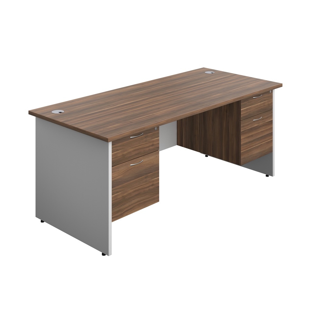 Panel Plus Rectangular Desk + 2 X 2 Drawer Fixed Pedestal Bundle (FSC) | 1800X800 | Dark Walnut/White | 