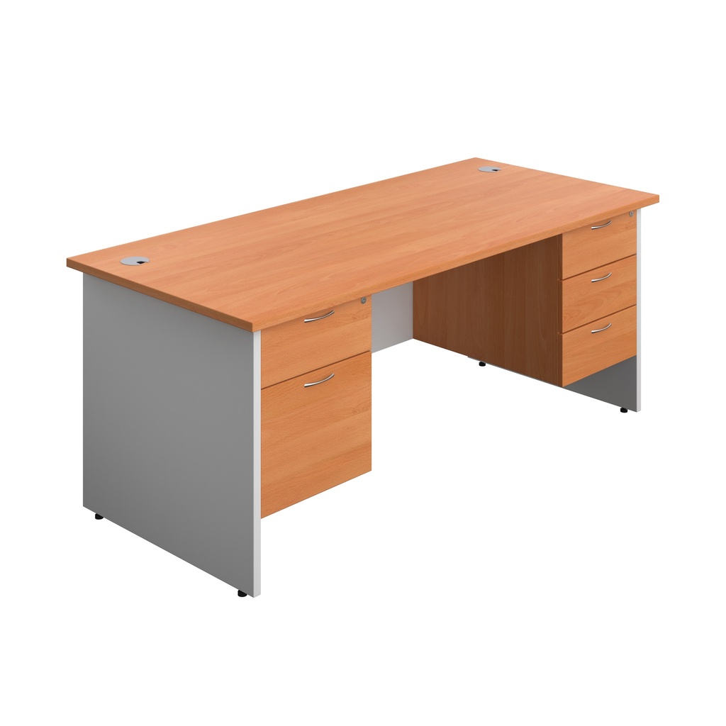 Panel Plus Rectangular Desk + 2 & 3 Drawer Fixed Pedestal Bundle (FSC) | 1800X800 | Beech/White | 