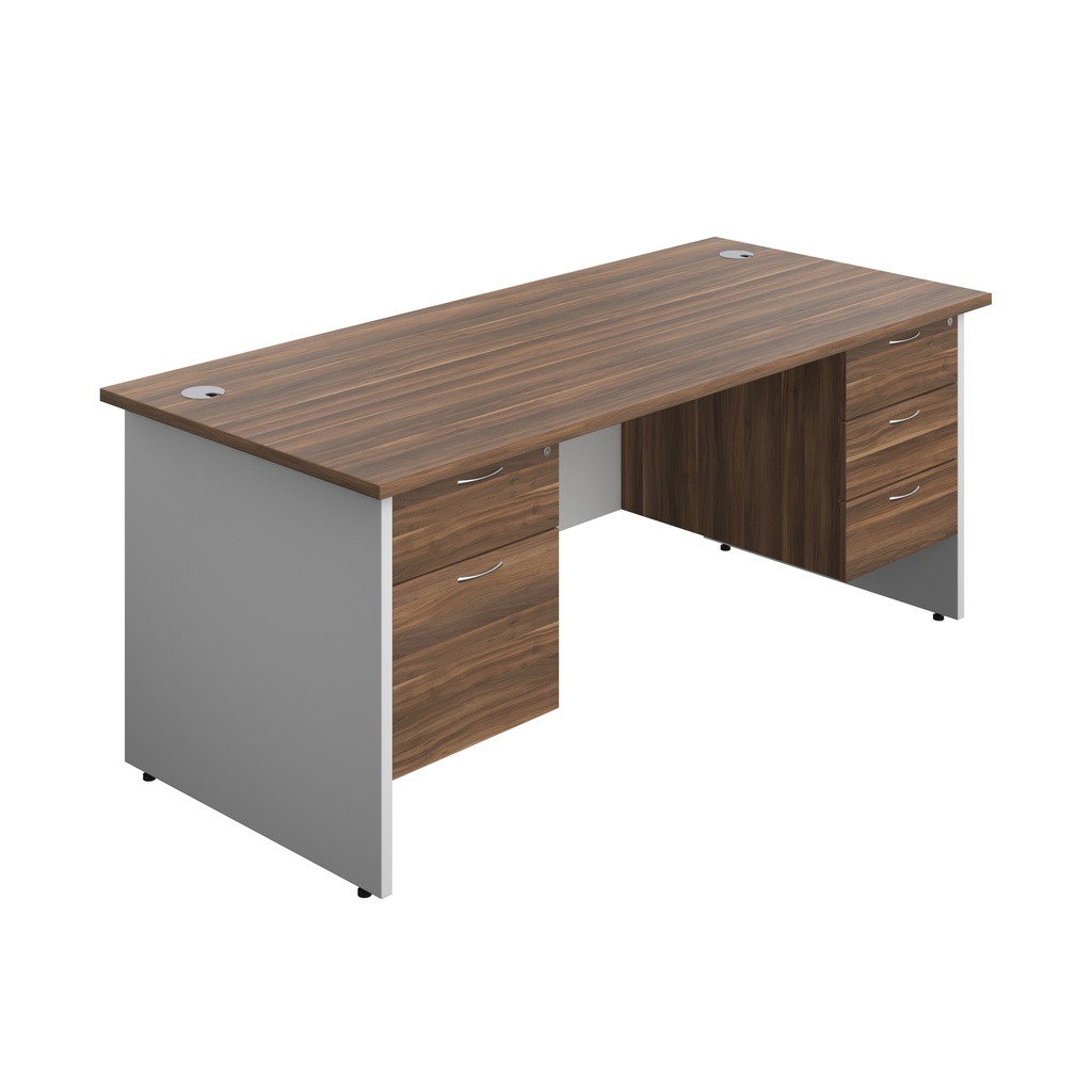 Panel Plus Rectangular Desk + 2 & 3 Drawer Fixed Pedestal Bundle (FSC) | 1800X800 | Dark Walnut/White | 