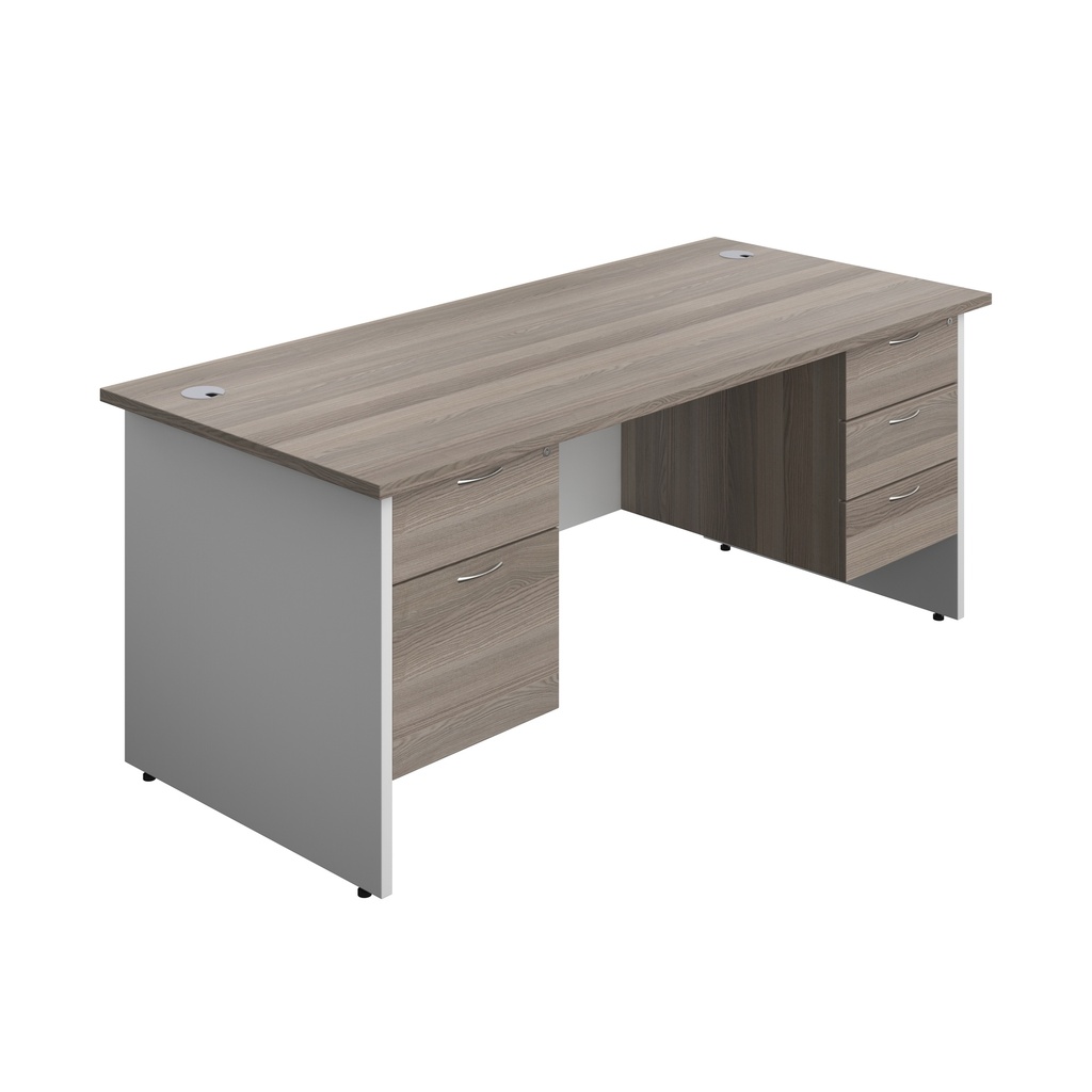 Panel Plus Rectangular Desk + 2 & 3 Drawer Fixed Pedestal Bundle (FSC) | 1800X800 | Grey Oak/White | 