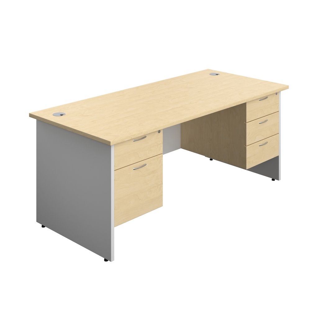 Panel Plus Rectangular Desk + 2 & 3 Drawer Fixed Pedestal Bundle (FSC) | 1800X800 | Maple/White | 
