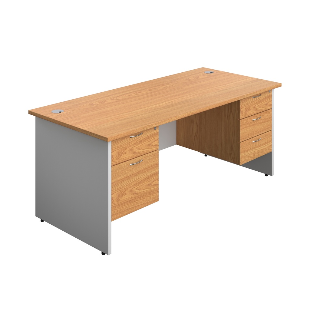 Panel Plus Rectangular Desk + 2 & 3 Drawer Fixed Pedestal Bundle (FSC) | 1800X800 | Nova Oak/White | 