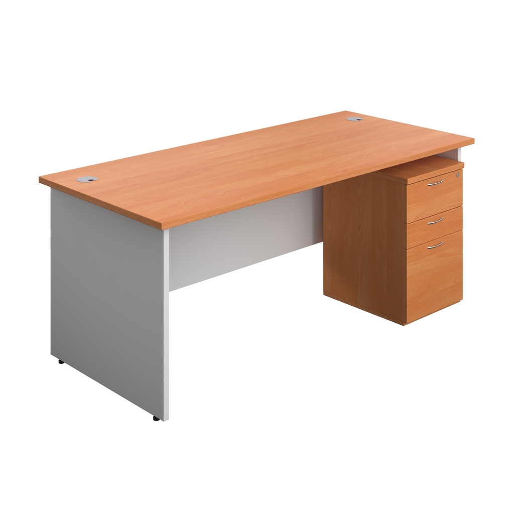 Panel Plus Rectangular Desk + 3 Drawer High Mobile Pedestal Bundle (FSC) | 1800X800 | Beech/White | 