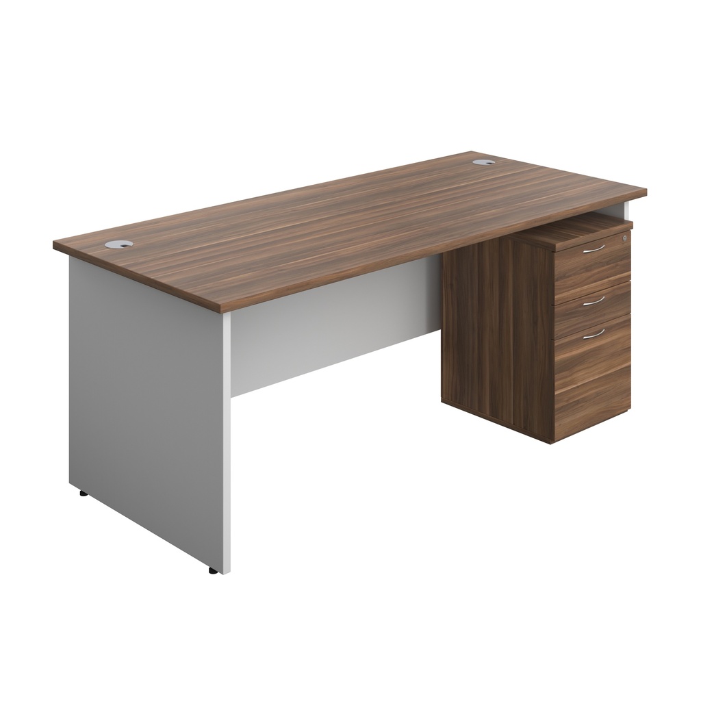 Panel Plus Rectangular Desk + 3 Drawer High Mobile Pedestal Bundle (FSC) | 1800X800 | Dark Walnut/White | 