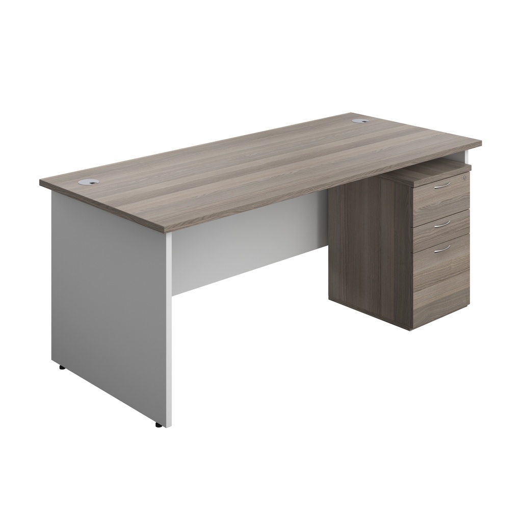 Panel Plus Rectangular Desk + 3 Drawer High Mobile Pedestal Bundle (FSC) | 1800X800 | Grey Oak/White | 