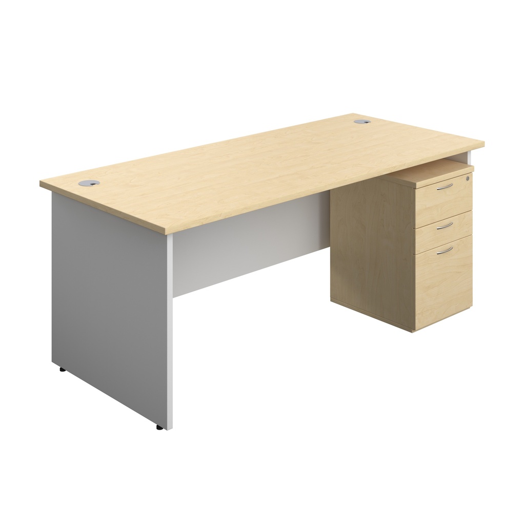 Panel Plus Rectangular Desk + 3 Drawer High Mobile Pedestal Bundle (FSC) | 1800X800 | Maple/White | 