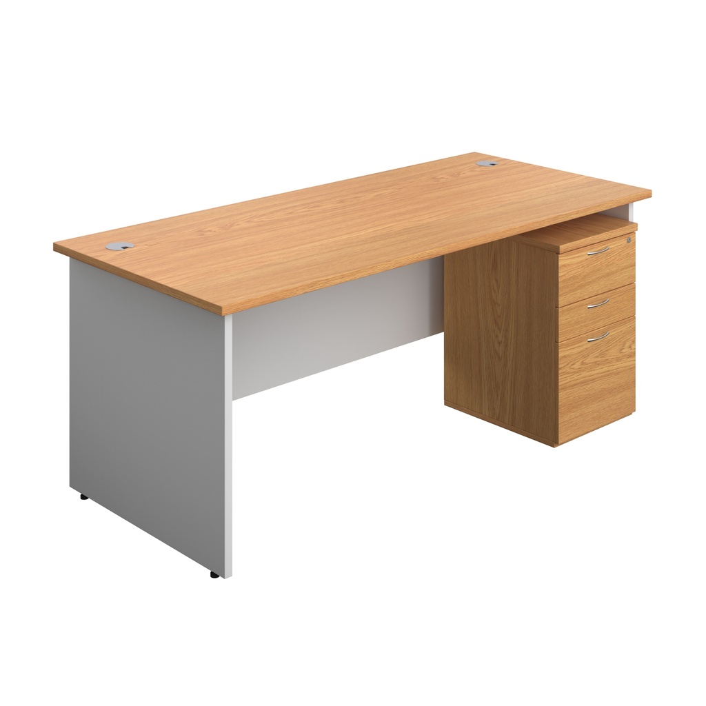 Panel Plus Rectangular Desk + 3 Drawer High Mobile Pedestal Bundle (FSC) | 1800X800 | Nova Oak/White | 