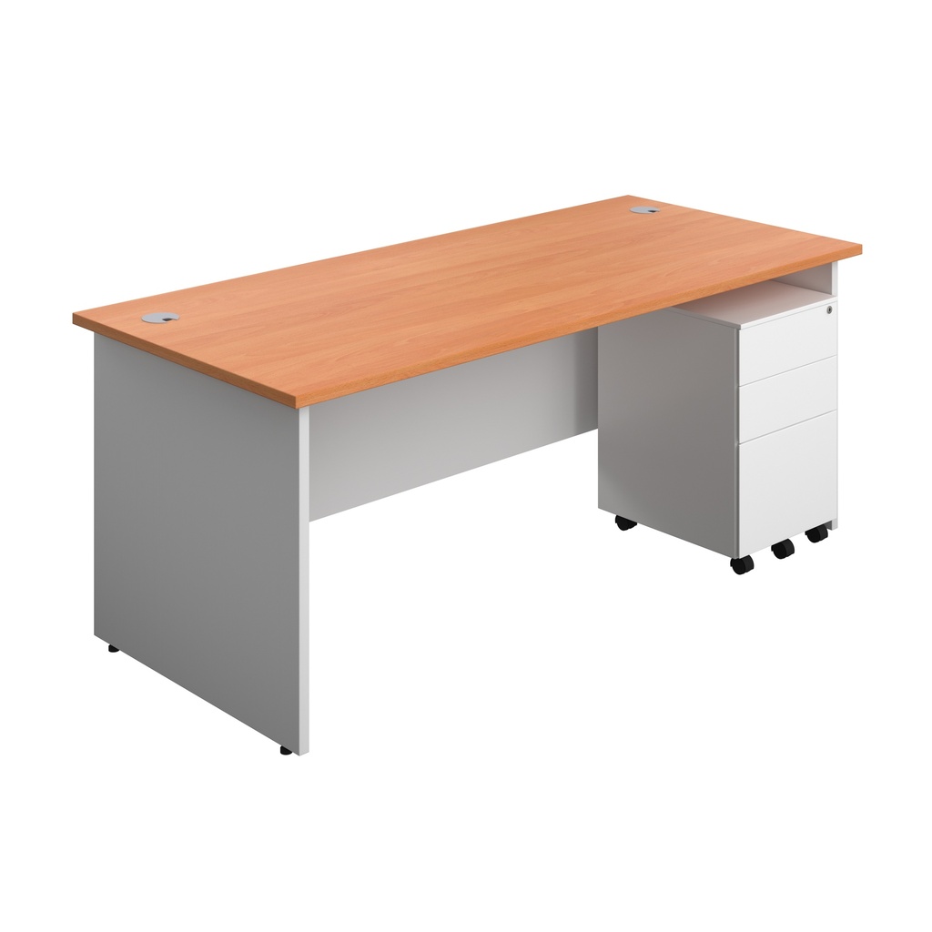 Panel Plus Rectangular Desk + 3 Drawer Steel Pedestal Bundle (FSC) | 1800X800 | Beech/White | 