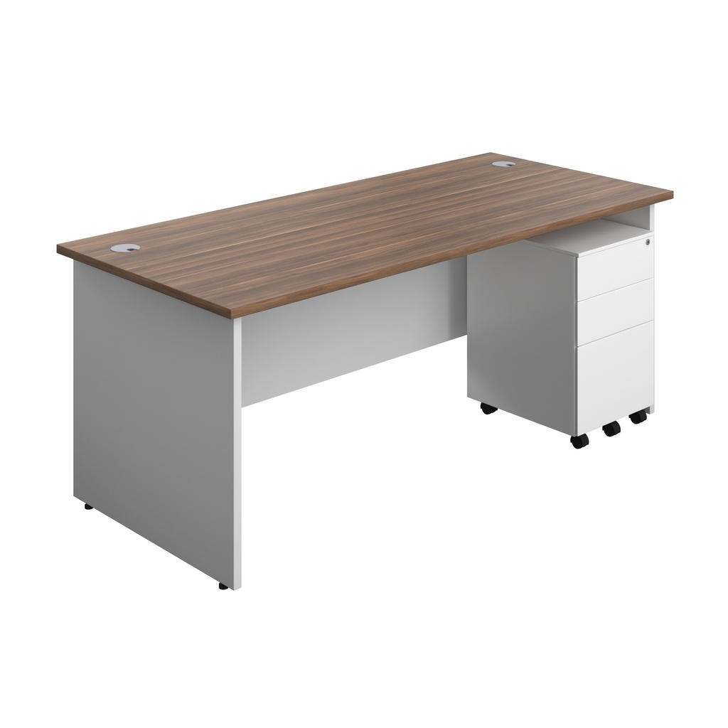 Panel Plus Rectangular Desk + 3 Drawer Steel Pedestal Bundle (FSC) | 1800X800 | Dark Walnut/White | 