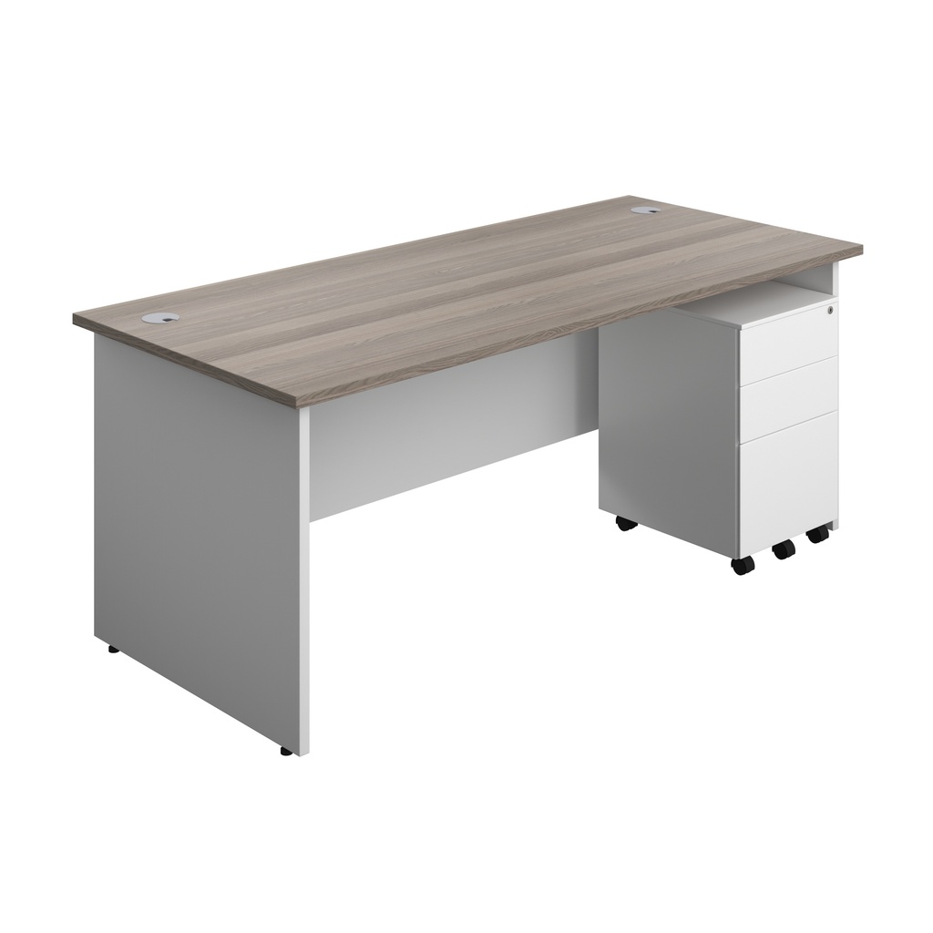 Panel Plus Rectangular Desk + 3 Drawer Steel Pedestal Bundle (FSC) | 1800X800 | Grey Oak/White | 