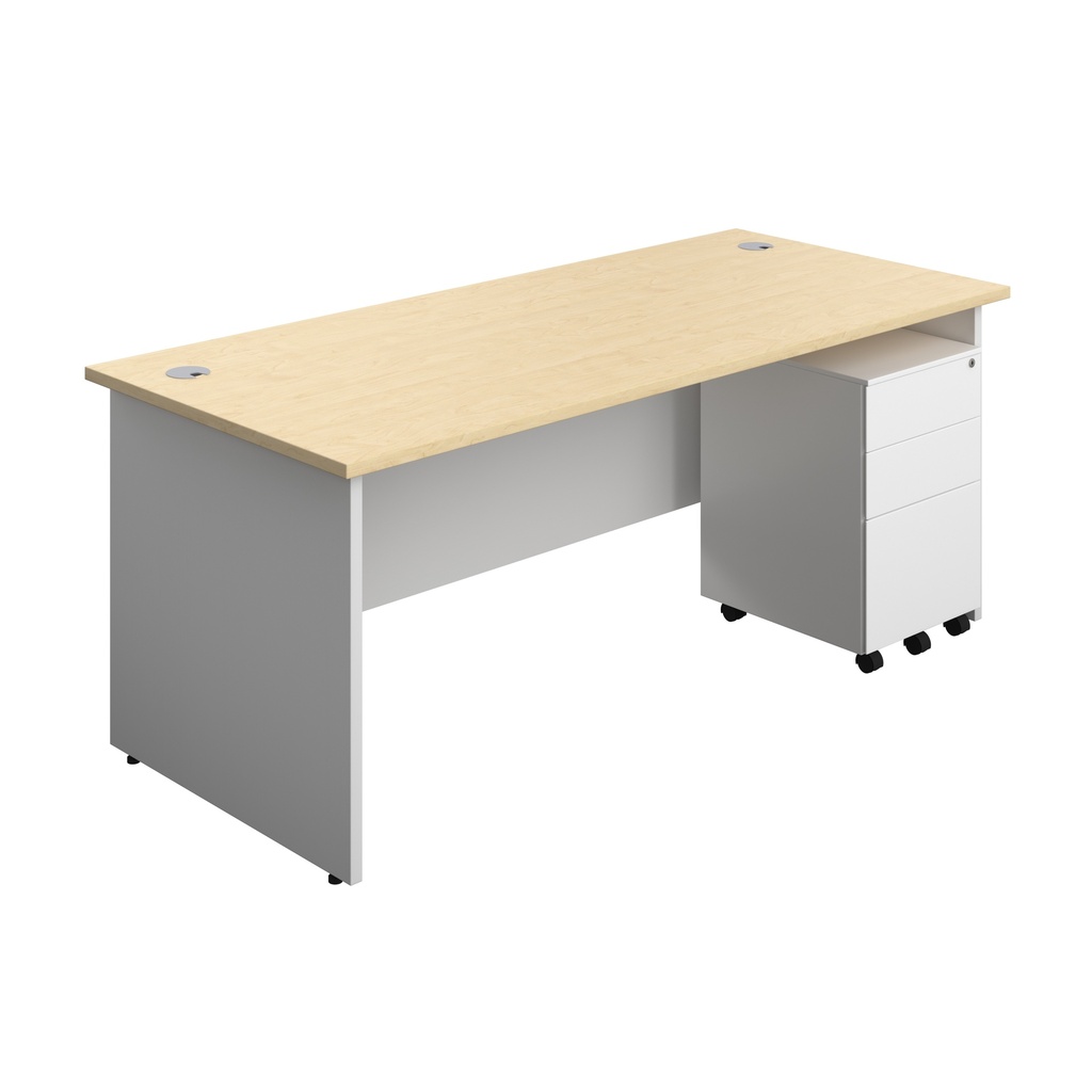 Panel Plus Rectangular Desk + 3 Drawer Steel Pedestal Bundle (FSC) | 1800X800 | Maple/White | 