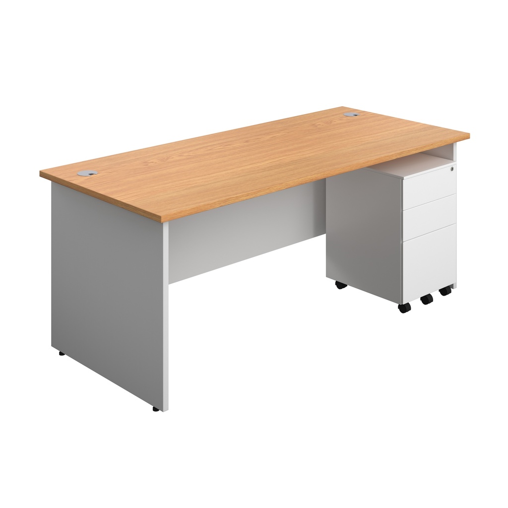 Panel Plus Rectangular Desk + 3 Drawer Steel Pedestal Bundle (FSC) | 1800X800 | Nova Oak/White | 