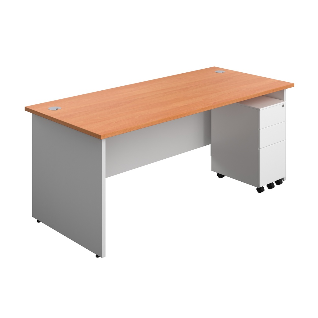 Panel Plus Rectangular Desk + 3 Drawer Slimline Steel Pedestal Bundle (FSC) | 1800X800 | Beech/White | 