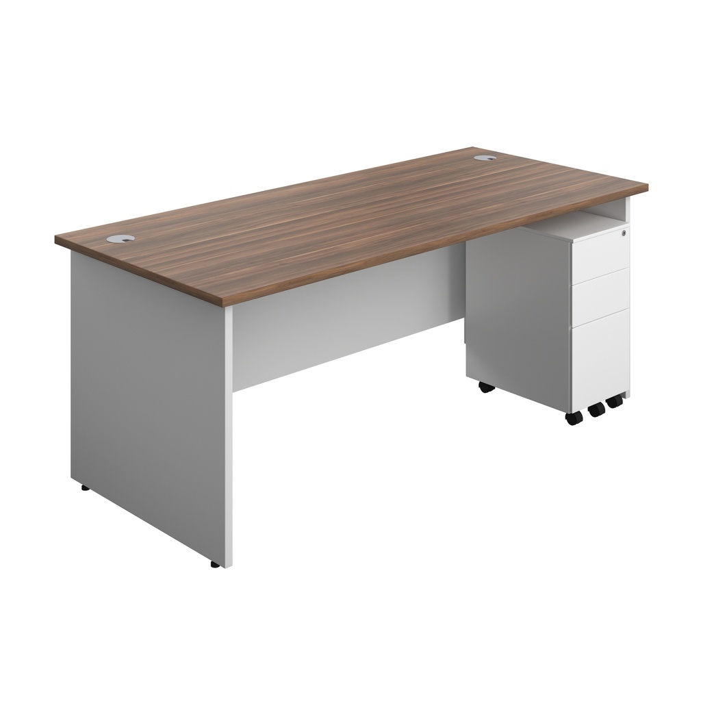 Panel Plus Rectangular Desk + 3 Drawer Slimline Steel Pedestal Bundle (FSC) | 1800X800 | Dark Walnut/White | 