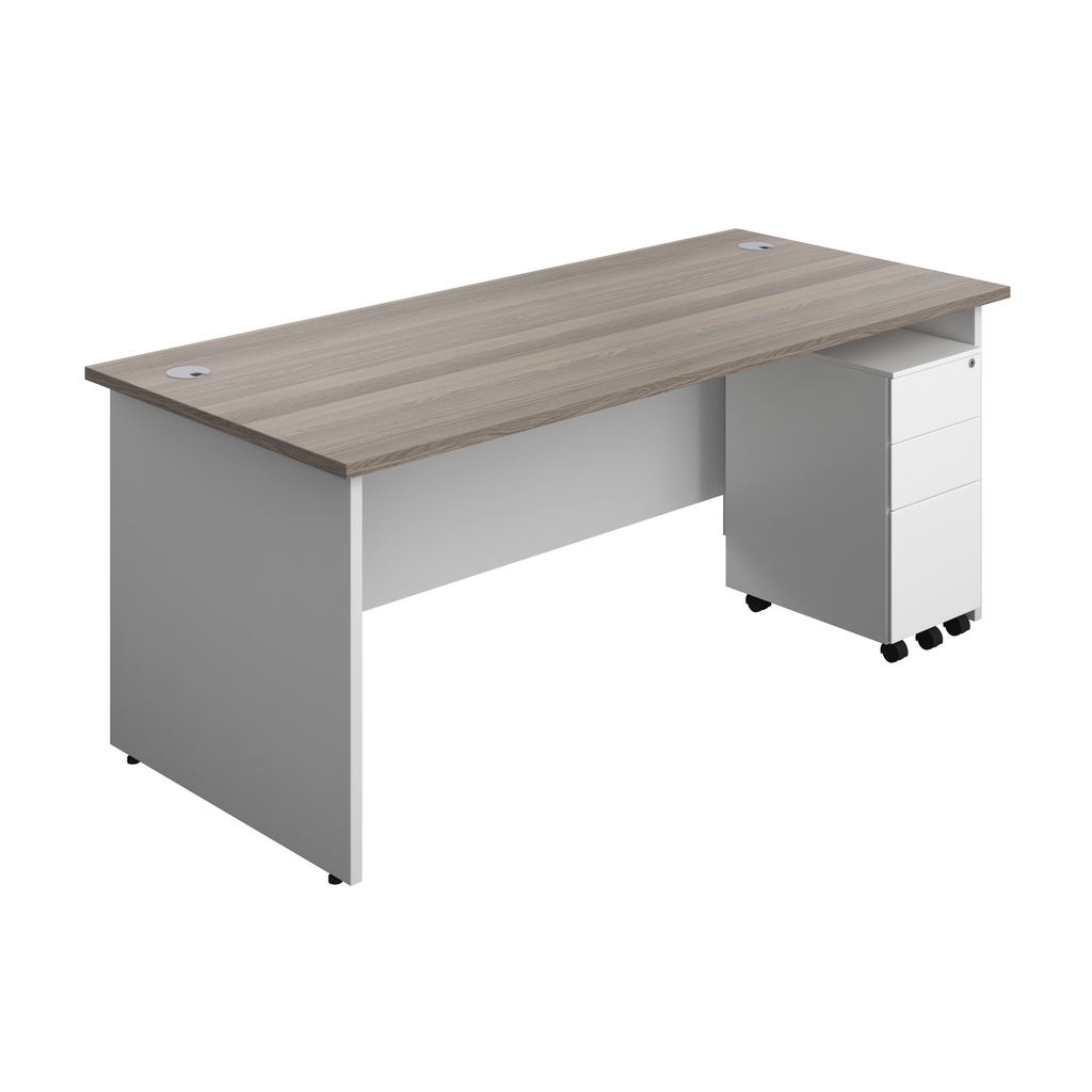 Panel Plus Rectangular Desk + 3 Drawer Slimline Steel Pedestal Bundle (FSC) | 1800X800 | Grey Oak/White | 