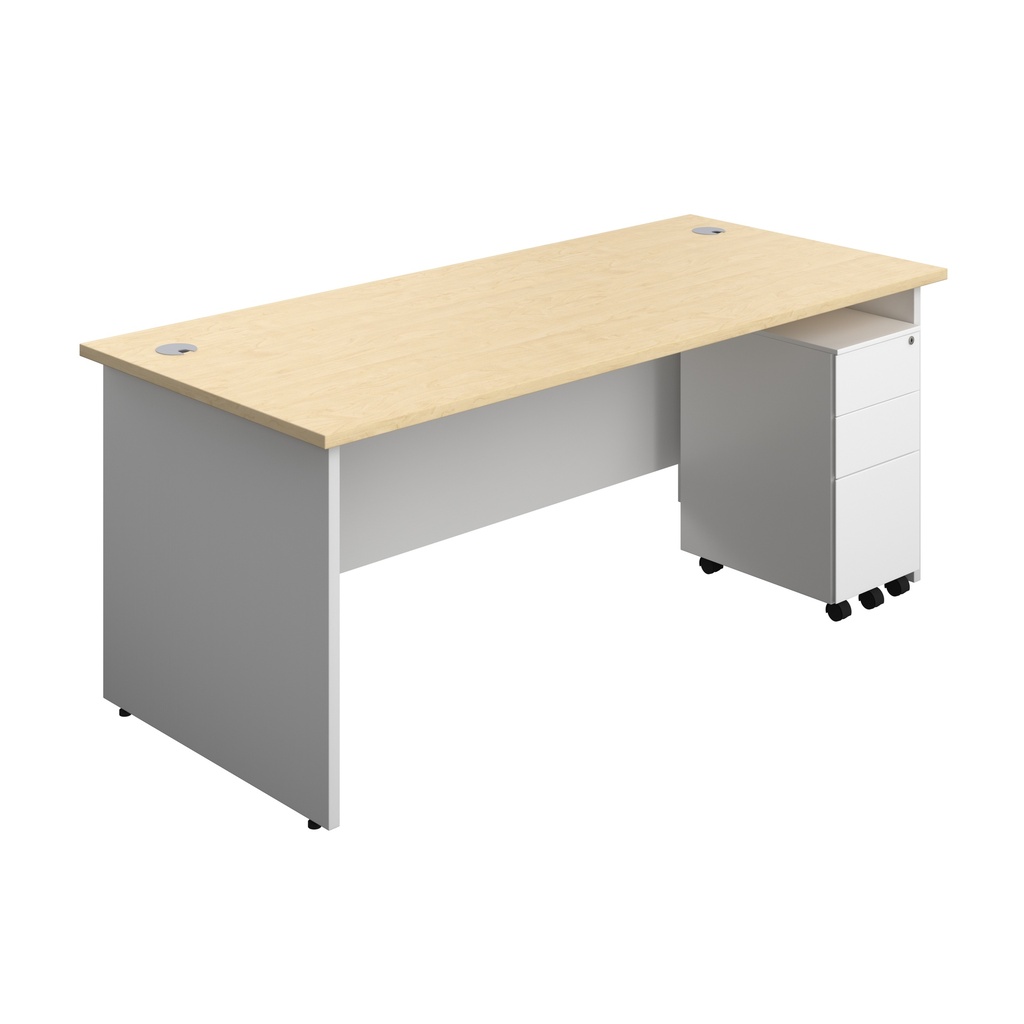 Panel Plus Rectangular Desk + 3 Drawer Slimline Steel Pedestal Bundle (FSC) | 1800X800 | Maple/White | 