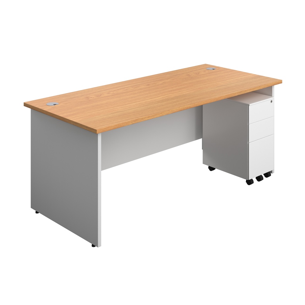 Panel Plus Rectangular Desk + 3 Drawer Slimline Steel Pedestal Bundle (FSC) | 1800X800 | Nova Oak/White | 