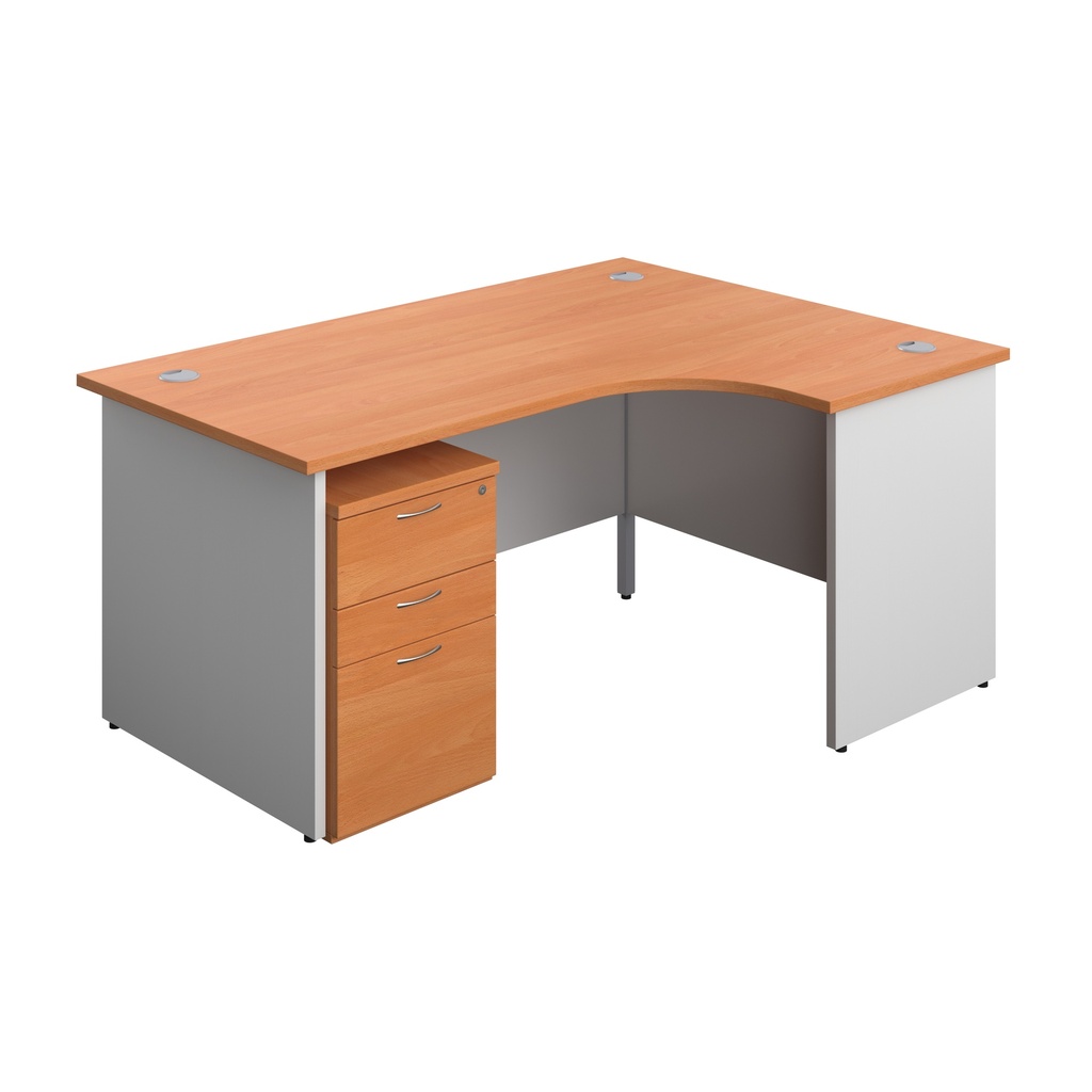 Panel Plus Right Radial Desk + 3 Drawer Under Desk Pedestal Bundle (FSC) | 1600X1200 | Beech/White | 