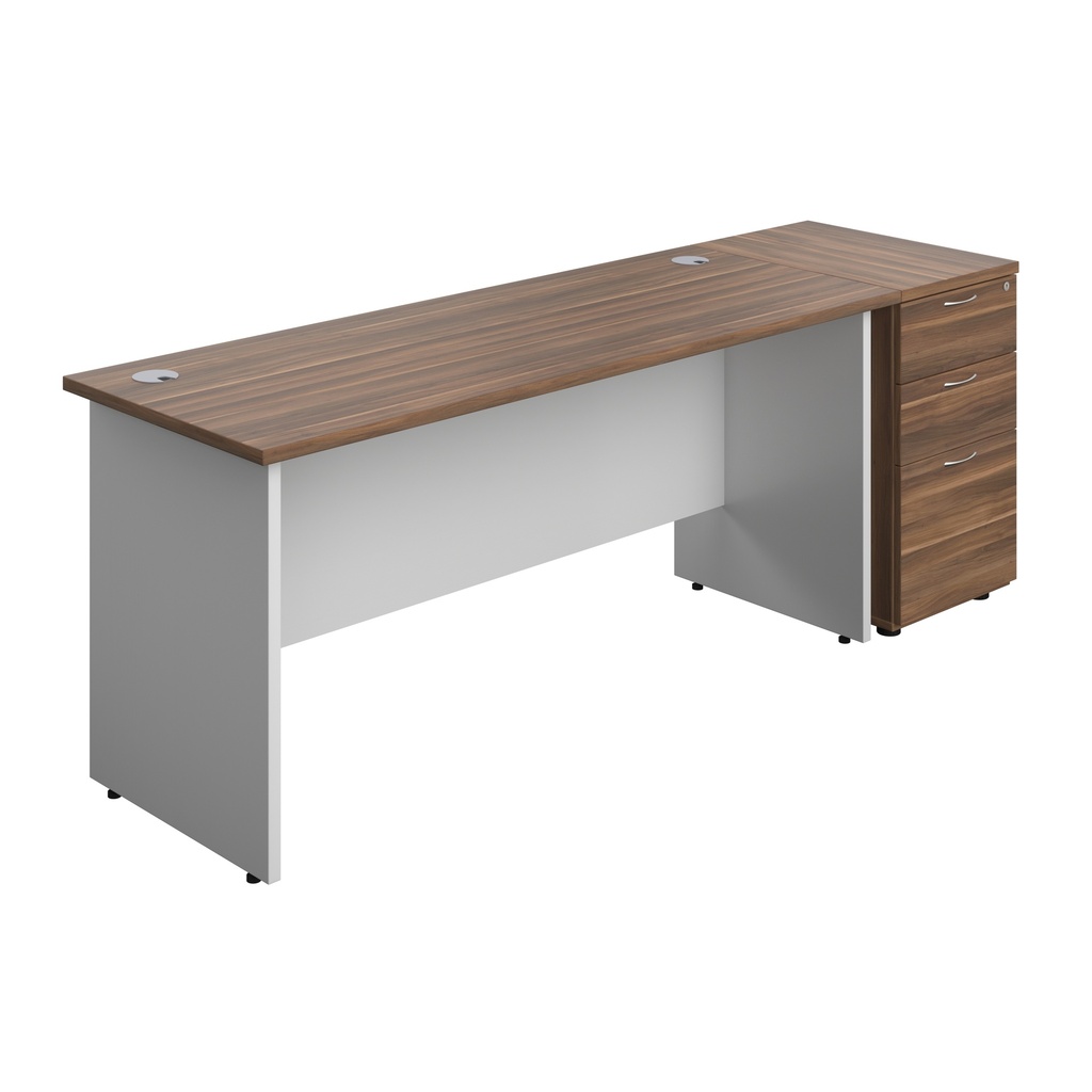 Panel Plus Rectangular Desk + Matching 3 Drawer Desk High Pedestal Bundle (FSC) | 600 Pedestal | 1600X600 | Dark Walnut/White