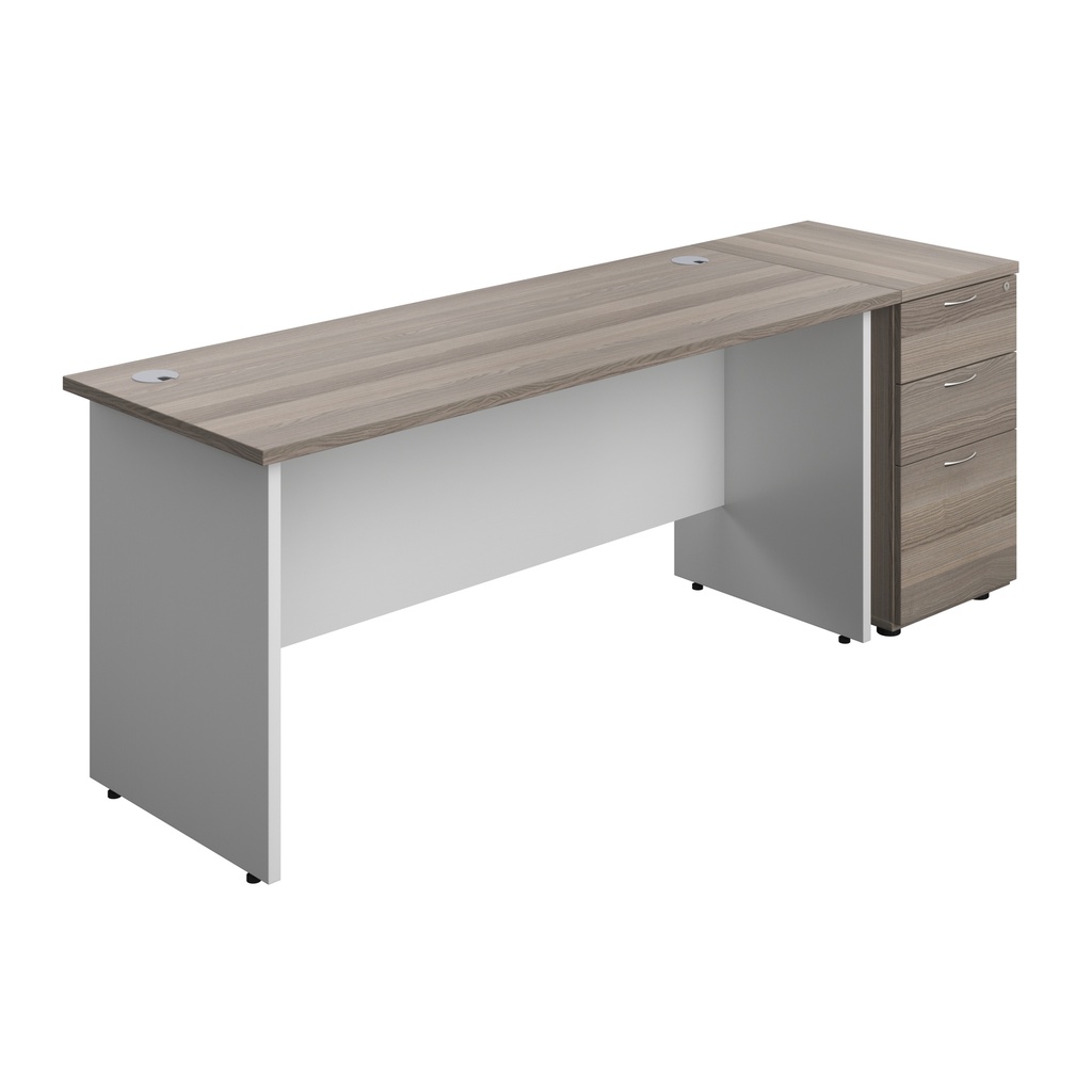 Panel Plus Rectangular Desk + Matching 3 Drawer Desk High Pedestal Bundle (FSC) | 600 Pedestal | 1600X600 | Grey Oak/White