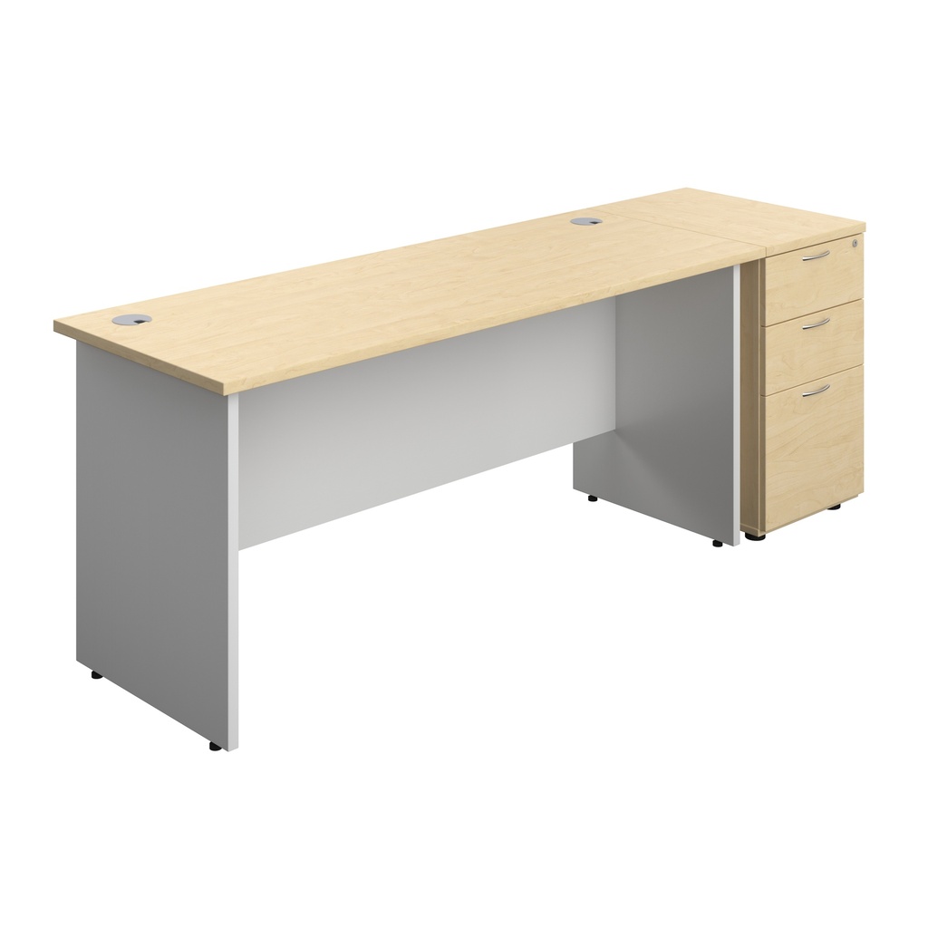Panel Plus Rectangular Desk + Matching 3 Drawer Desk High Pedestal Bundle (FSC) | 600 Pedestal | 1600X600 | Maple/White