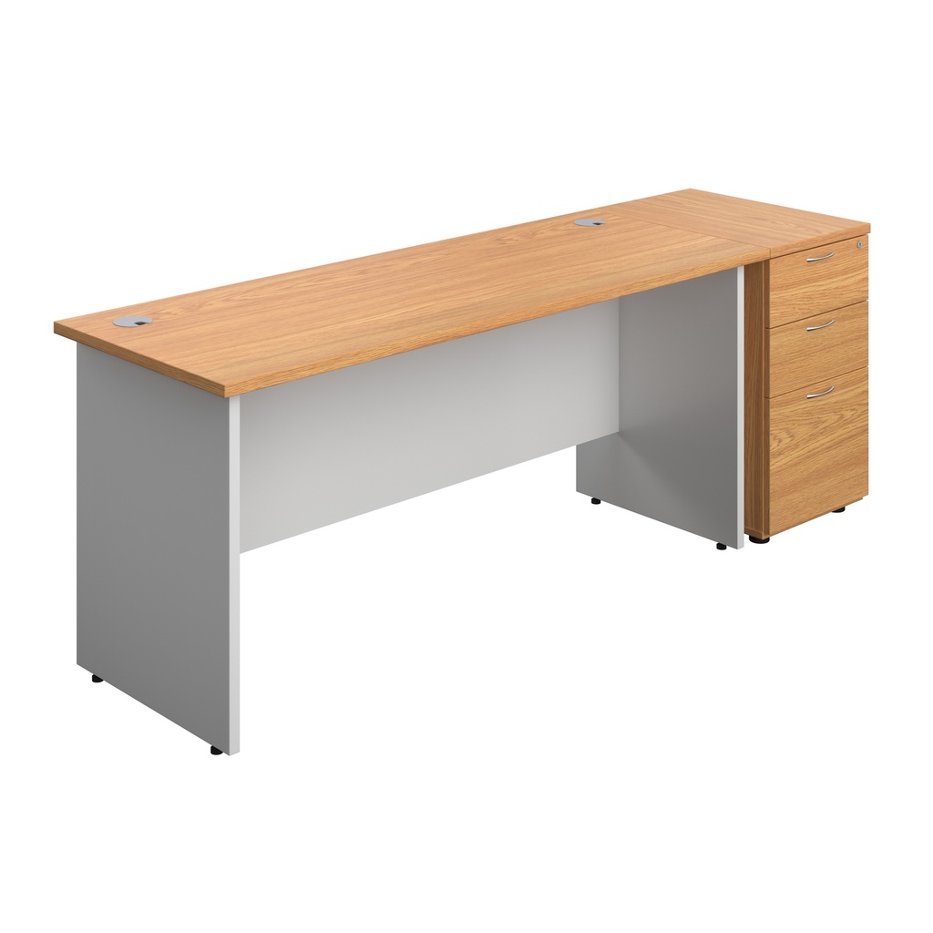 Panel Plus Rectangular Desk + Matching 3 Drawer Desk High Pedestal Bundle (FSC) | 600 Pedestal | 1600X600 | Nova Oak/White